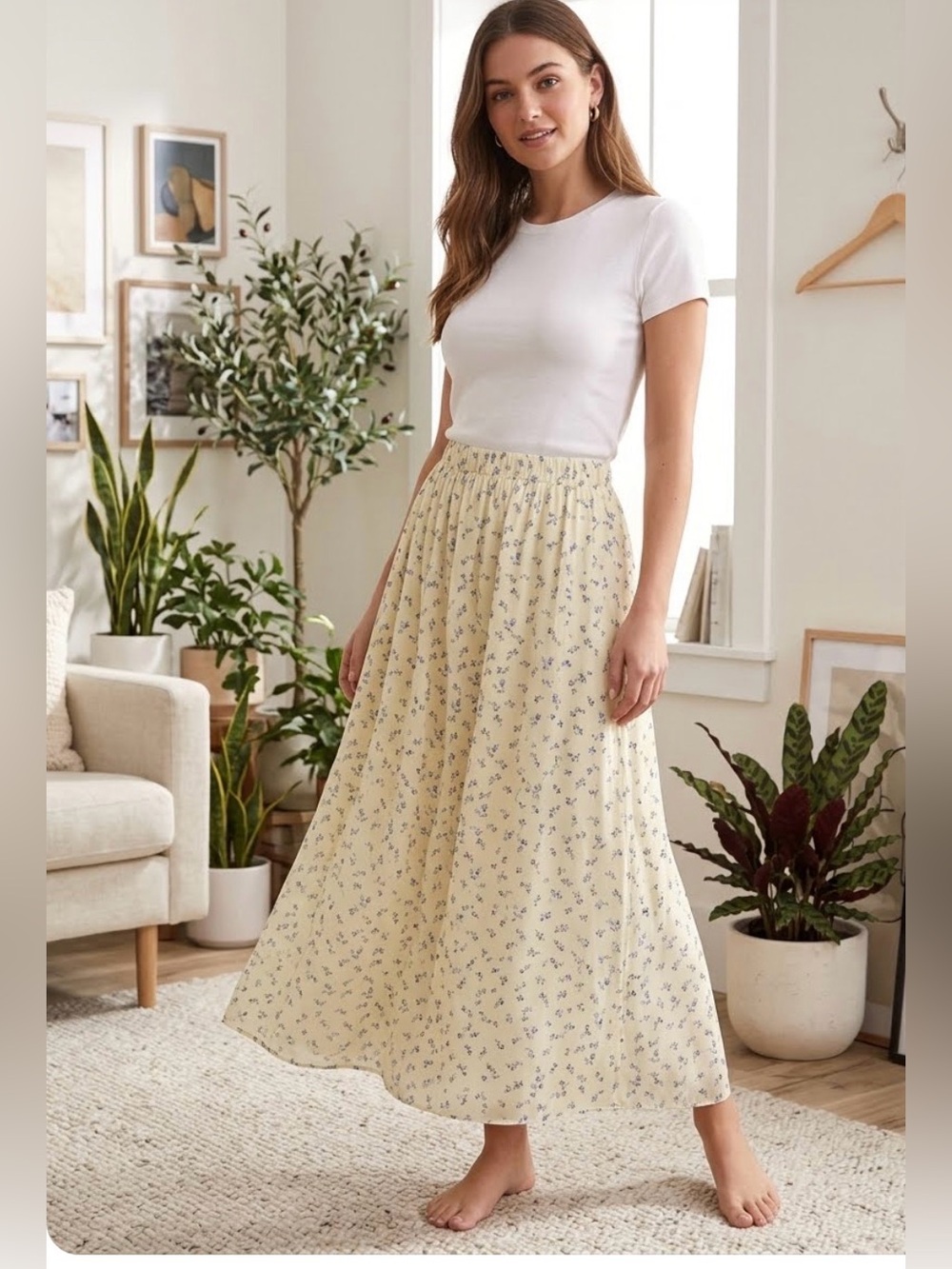 WD.NY Ditsy floral Maxi Skirt with Blue Floral Print XL stretch band 18’-22’